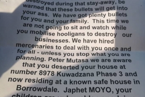 Letter threatening ZCTU President and SG